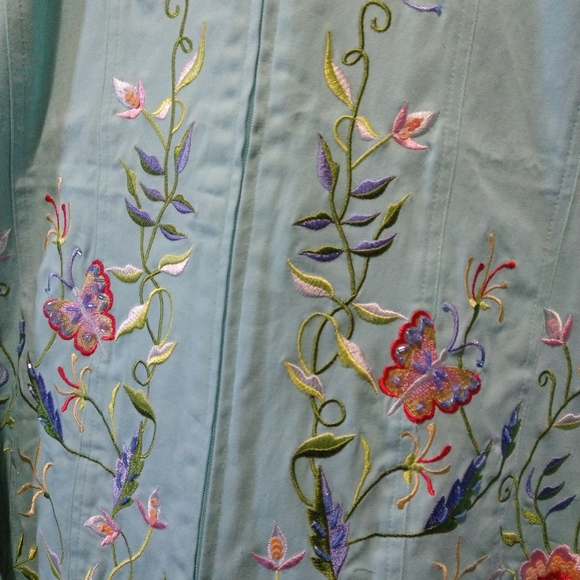 Quacker Factory Jacket Aqua Beaded Embroidered Zipper Jacket L NWOT - Picture 2 of 12